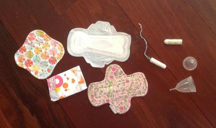 sample of different menstruation products for periods