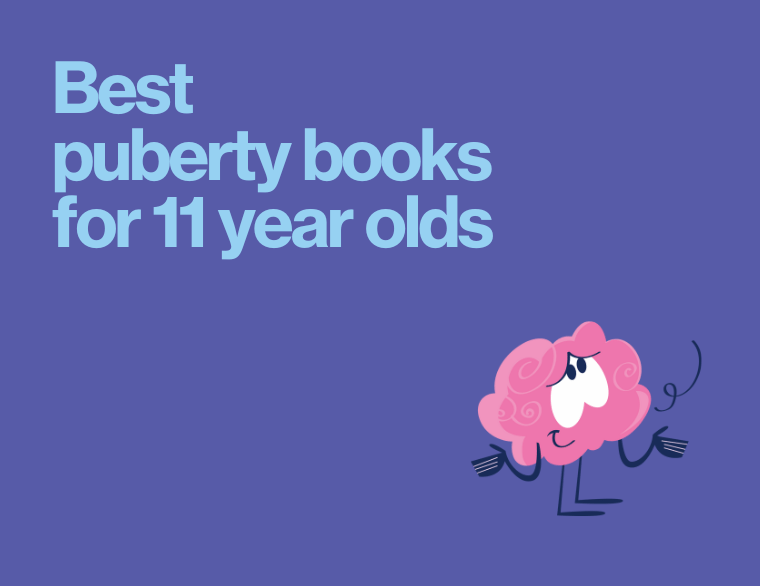 coloured background and title of post on puberty books for 11 year olds children