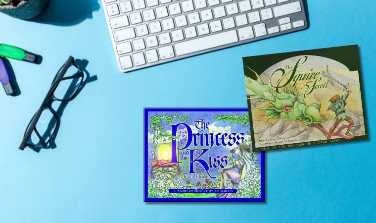 covers of the princess and the kiss and the squire and the squire and the scroll by Jennie Bishop