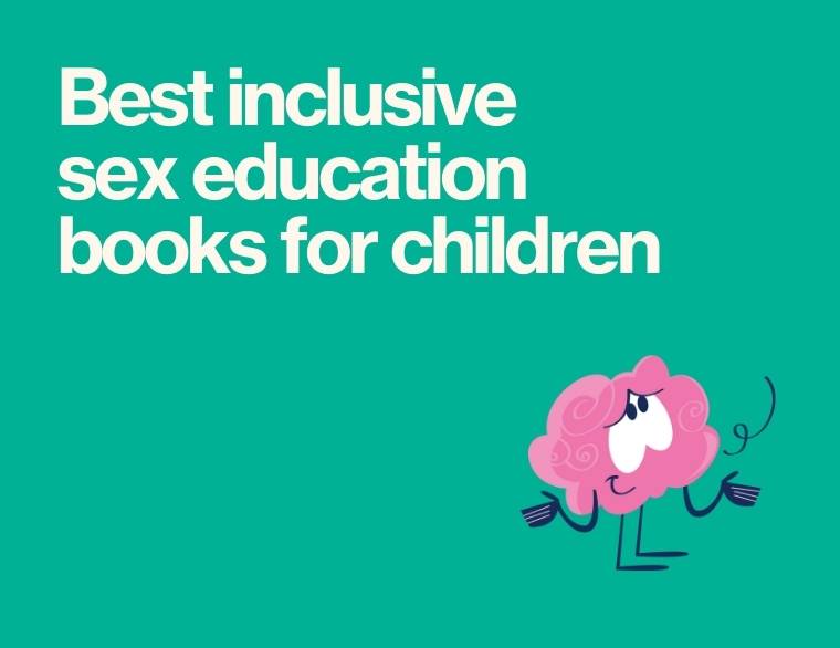 coloured background and title of post on Inclusive sex education and puberty books