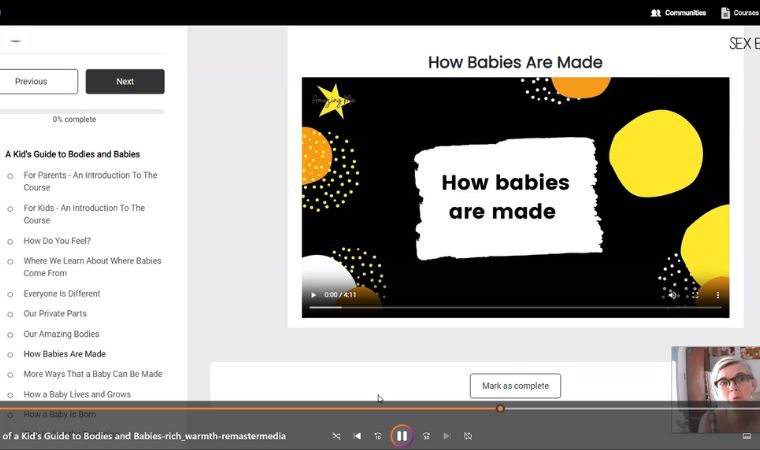 screenshot of a kid's guide to bodies and babies