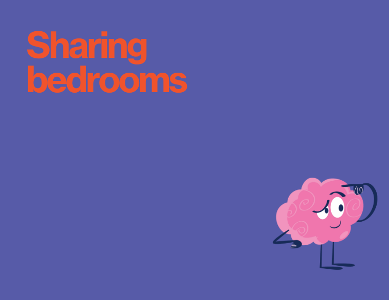 coloured background and title of post on sharing a bedroom